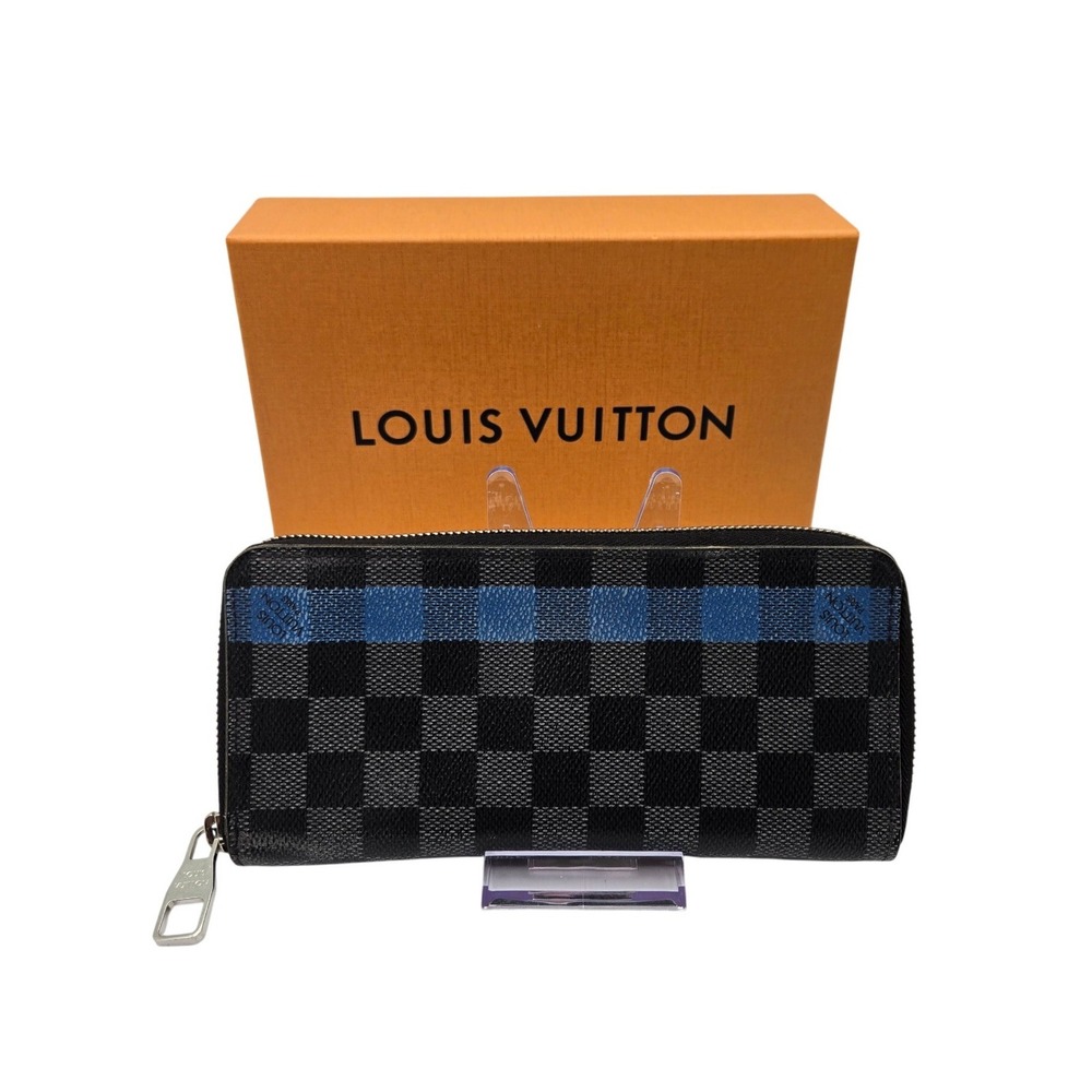 Louis Vuitton Zippy Organizer Damier Graphite Blue Stripe Wallet w/ Box